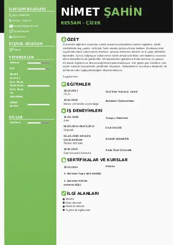 Ressam Cv Örnekleri cv indir